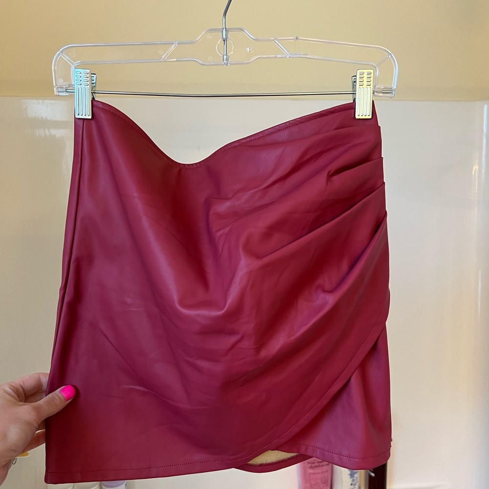 Maroon Pleather Mini Skirt